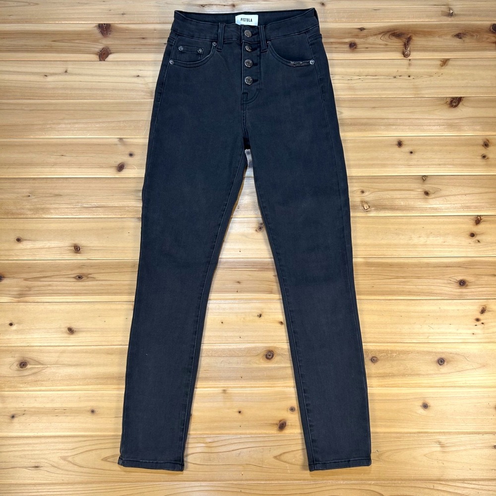 Pistola Jeans Womens 25 Black Wash Skinny Mid Rise Button Fly Denim Jeans